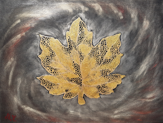 Golden Leaf. Acrylic on canvas. 85×65 cm.